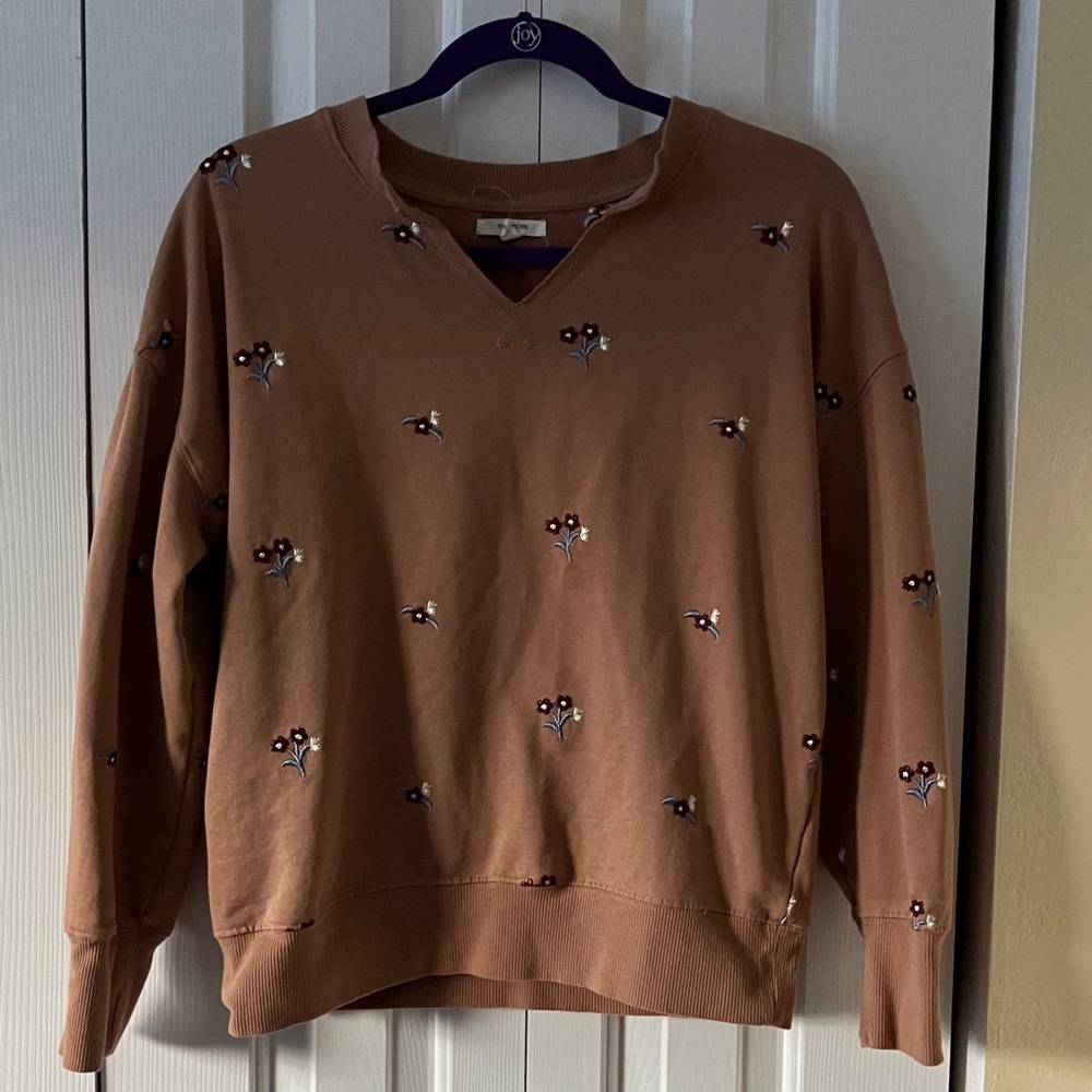 Maurices Brown Floral Embroidered Sweater